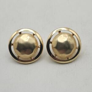 Vintage JJG Jonette Jewelry Gallery Hammered Gold Tone Clip On Button Earrings